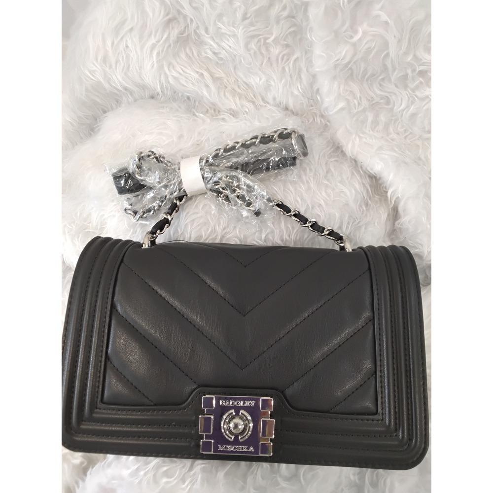 Badgley Mischka Black Vegan Leather V-Quilting Crossbody Bag BM-4148 NEW